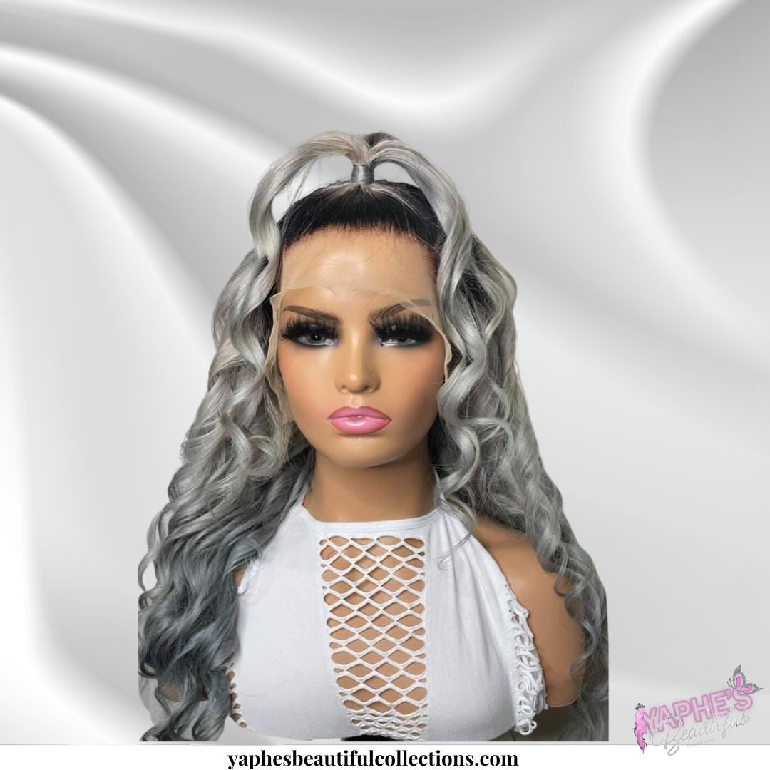 Custom Brazilian Lace Frontal Wig (Hand Curls, Custom Silver, Dark Roots)