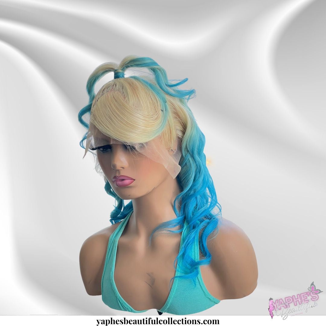 Brazilian Lace Frontal Wig (Half Up Half Down Swoop, Custom Blue)