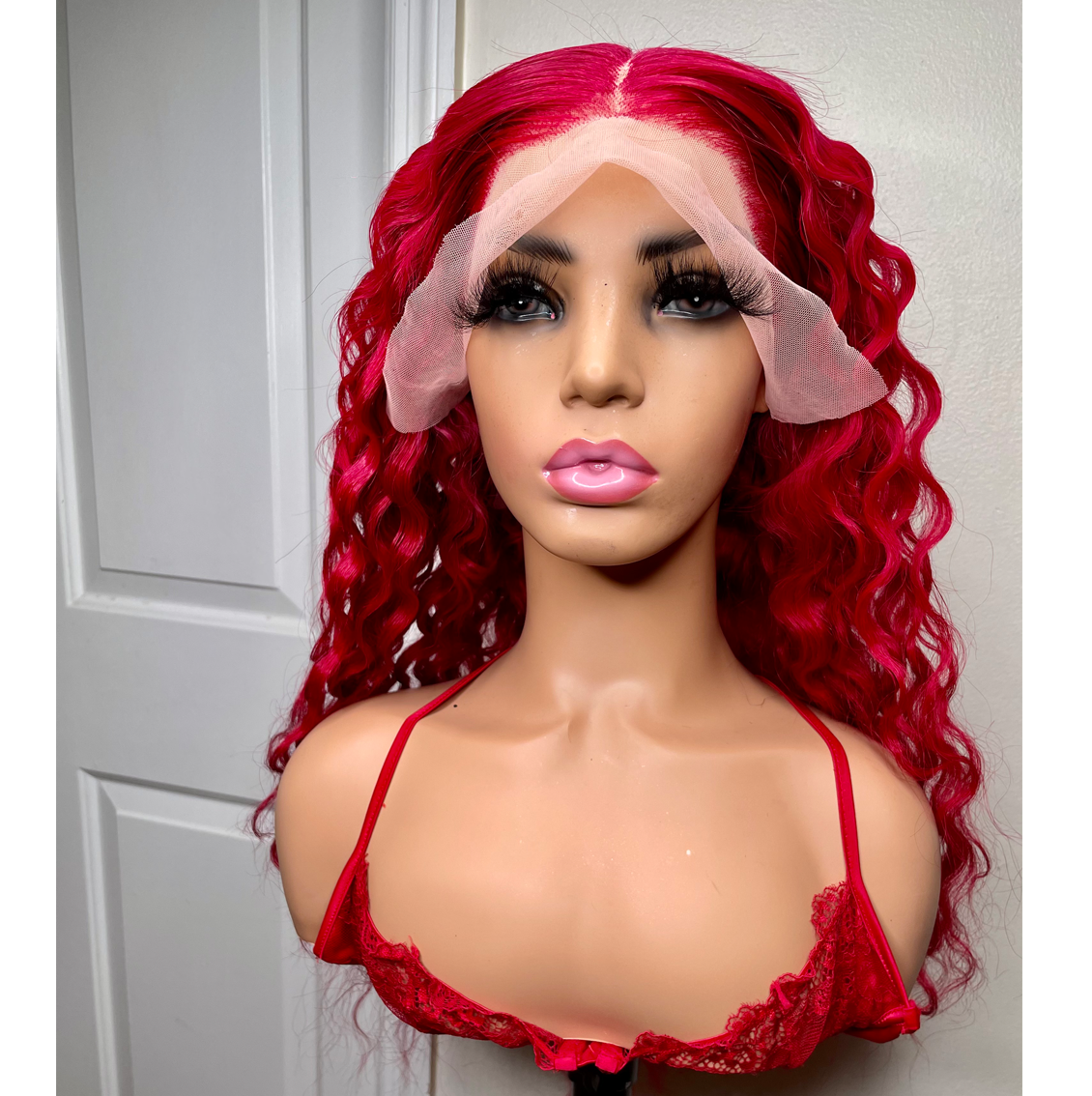 Custom Brazilian Lace Frontal Wig (Crimped Hair, Custom Red)