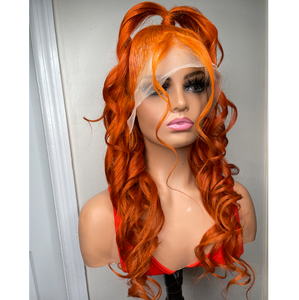 Custom Brazilian Lace Frontal Wig (Half-Up Half-Down, Custom Orange)